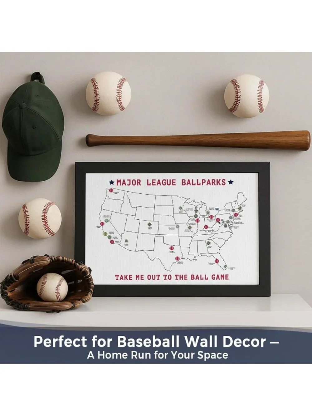 Baseball Stadium Map Tracker with 30 MLB Ballpark Stickers - Perfect for Fans!